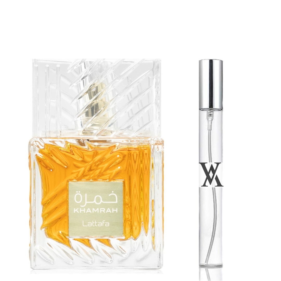 Amostra de perfume Lattafa Khamrah - Frasco de 10ml - Fragrância de Luxo